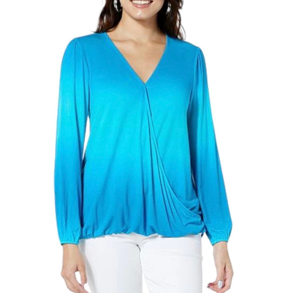 Colleen Lopez Turquoise Long Sleeve Ombre Top 1X NWT 007